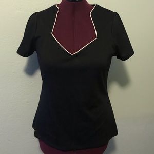 Sophia Top in Black w White Piping retro style